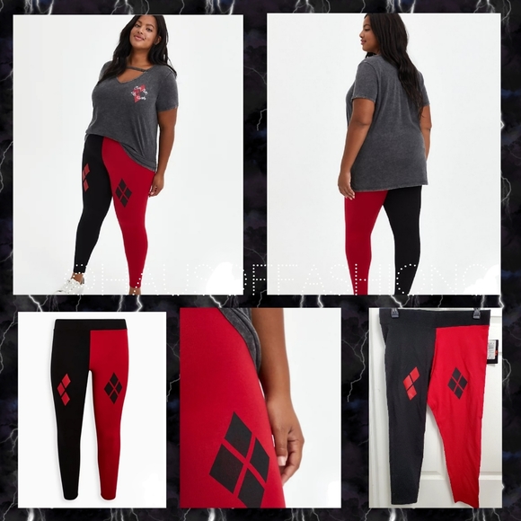 TORRID Harley Quinn Black Red Checkered Suicide Squad Leggings! - Picture 2 of 8